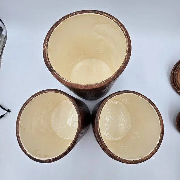 Vintage Treasure Craft US Canister Set - Flour Coffee Tea - Wood Look Ceramic wi - Picture 8 of 14